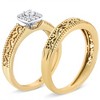 14K Yellow Gold Plated Silver 1/5 Cttw Diamond Engagement Ring Bridal Set - 3 of 4