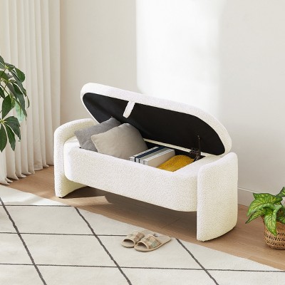 KTMBDW Oval Storage Bench, 47.2" Upholstered Entryway Bench, Ottoman Bench Indoor Bench for Living Room, Bedroom, End of Bed, Entryway, Beige