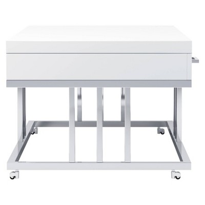 Dalya Contemporary White and Chrome Rectangular Coffee Table with Storage