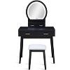 Gulches Modern Luxury 3pc Vanity Table & Stool Set - Built-in LED-lit Mirror, Gold-Accented Handles, Cushioned Stool, Wooden Furniture, Black - 2 of 4