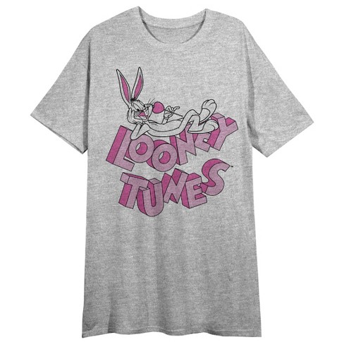 : Target Crew Title Neck Series Sleep Gray Sleeve Looney Women\'s Tunes And Short Logo Shirt-large Bunny Bugs