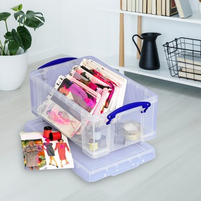 Clear Stackable Plastic Storage Bins with Blue Clip Handles, 2-Pack