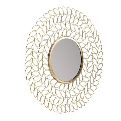 Gold Leaf Round Metal Framed Wall Mirror, 28"