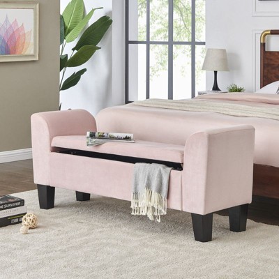 NicBex Velvet Storage Ottoman Bench,Upholstered Storage Ottoman with Curved Arms and Wood Tapered Legs,Storage Bench for Living Room,Bedroom
