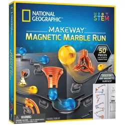 NATIONAL GEOGRAPHIC Magnetic Marble Run - 50-Piece STEM Building Set for Kids & Adults, with Magenetic Track, Trick Pieces, & Marbles for Building A Marble Maze Anywhere Magnets Stick