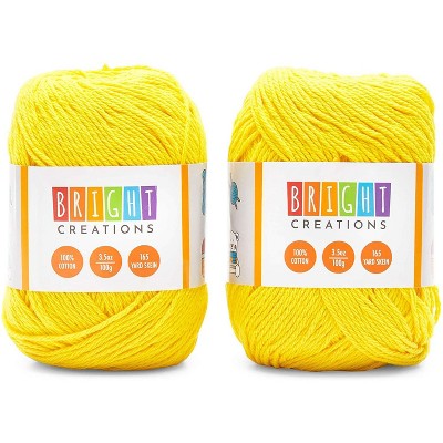 2 Pack 3.5oz Yellow Cotton Yarn Skeins 165 Yards, Knitting and Crochet Yarn Bulk for Art and DIY Craft Projects