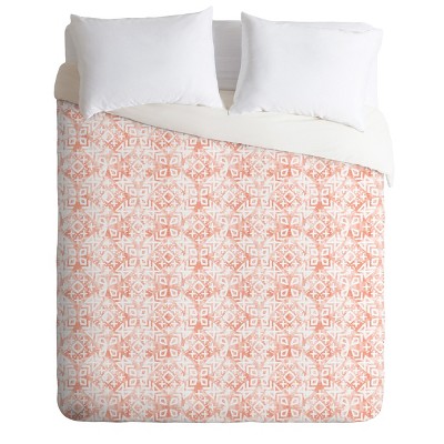 Full/Queen Little Arrow Design Co Modern Morroccan Geo Duvet Set Pink - Deny Designs