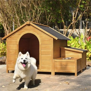 Wooden Dog House, Dog Crate For large dog breeds, Cabin Style Raised Dog Shelter with Asphalt Roof - 1 of 4