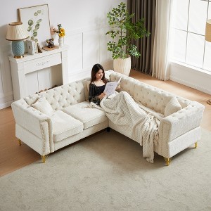 81.5" Chenille Classic Chesterfield L-Shaped Corner Sectional Sofa, 5-Seater Couch with Nailhead Trim, Tufted Cushions - 1 of 4