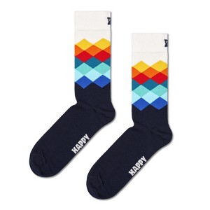 Happy Socks Adult Men and Women Crew Faded Diamond Socks in sustainable materials - Pair of socks in Color Navy - 1 of 4
