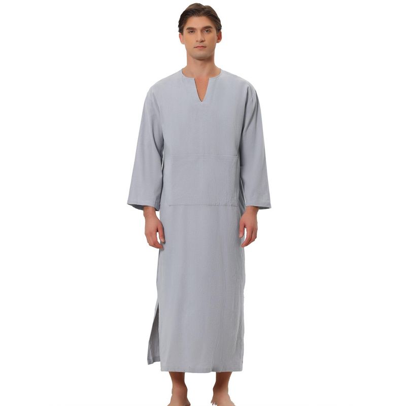 Lars Amadeus Men's Split-Neck Long Sleeves Sleeping Nightgown with Pockets, 1 of 6