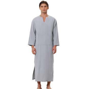 Lars Amadeus Men's Split-Neck Long Sleeves Sleeping Nightgown with Pockets