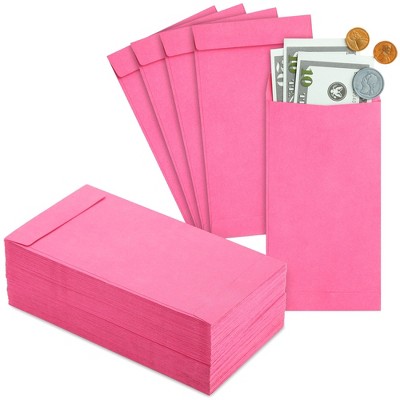 Paper Junkie 100 Pack Money Envelopes for Cash, Payroll, Money Saving, Coins, Currency, 100GSM, Pink, 6.5 x 3.5 inches