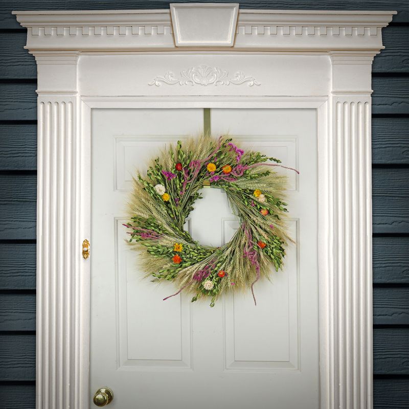 22" Artificial Wheat Stalks Spring Wreath with Flowers and Seed Pods - National Tree Company, 2 of 4