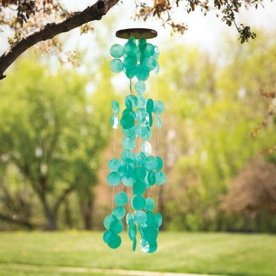 Handcrafted Patina Green Capiz Shell Wind Chime