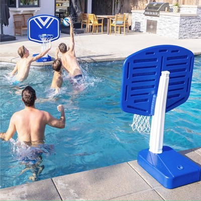 Blue and White 2-in-1 Pool Basketball and Volleyball Set