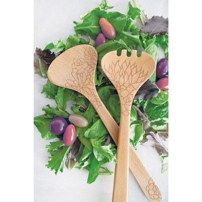 Beechwood 12" Salad Serving Set with Laser Etched Design