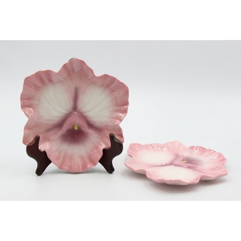 Kevins Gift Shoppe Ceramic Pink Orchid Flower Plates - Set Of 2 - image 1 of 3