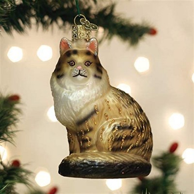 Hand-Painted Glass Maine Coon Cat Christmas Ornament