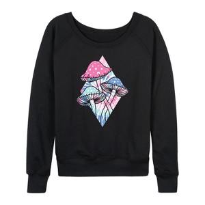 Women's - Instant Message - Tie Dye Mushroom Diamond Lightweight French Terry Wide Neck Long Sleeve Graphic Shirt - 1 of 4
