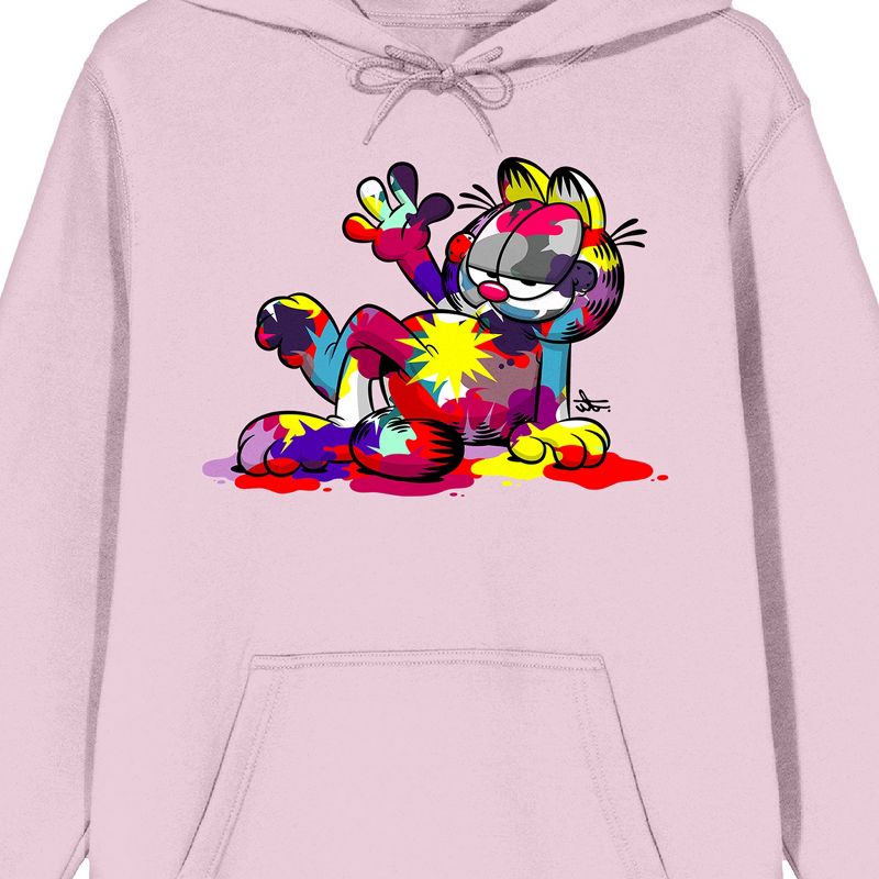 Garfield Multi-Colored Paint Long Sleeve Cradle Pink Adult Hooded Sweatshirt, 2 of 3