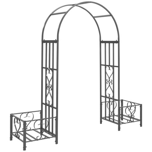 Outsunny Metal Garden Arbor with Planter Boxes Various Climbing Plant Wedding Arch Bridal Party Decoration - image 1 of 4
