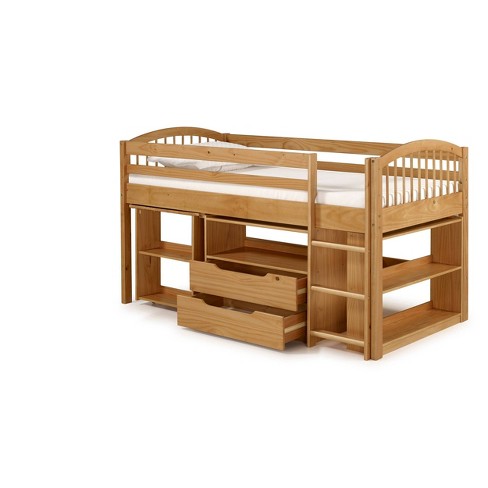 Twin Addison Junior Loft Bed With Storage Drawers Bookshelf And