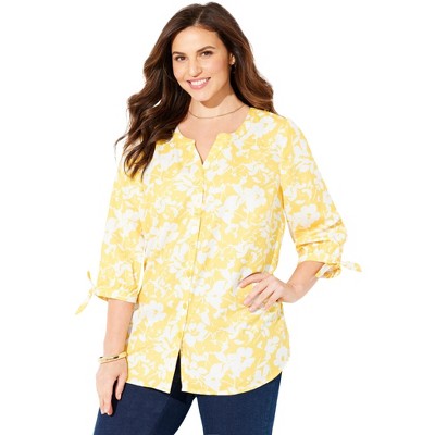 Catherines Women's Plus Size Georgette Buttonfront Tie Sleeve Cafe Blouse
