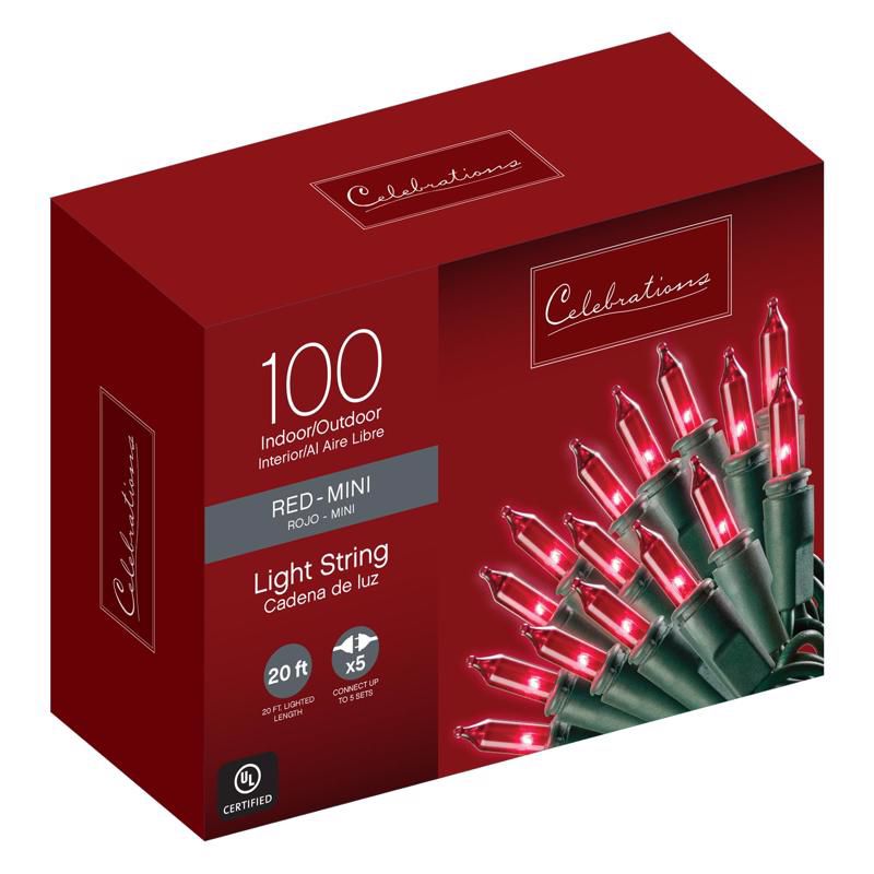 Celebrations Incandescent Mini Red 100 ct String Christmas Lights 20 ft., 1 of 2
