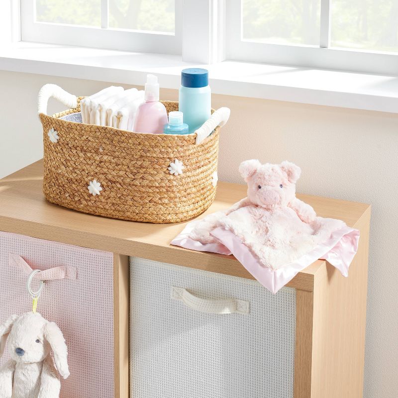 Braided Water Hyacinth with Tufted Embroidery Diaper Caddy Basket - Cloud Island&#8482;, 3 of 9