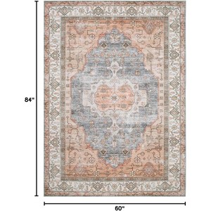 Traditional Vintage Boho Floral Area Rug - 5x7 Washable,Non-Shedding Low Pile Indoor Carpet with Non-Slip Rubber Backing  Pink - 1 of 4