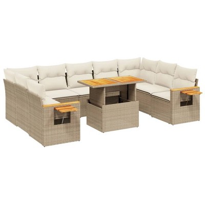 vidaXL 10 Piece Patio Sofa Set with Cushions Beige and Cream Poly Rattan - Without Storage