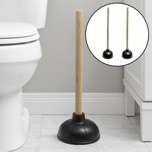 Home Mart Goods Heavy Duty Toilet & Sink Bathroom Plunger with Wooden Handle - Set of 2 - 1 of 4