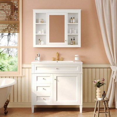Bathroom Vanity Cabinets 36 Inches With Medicine Cabinet, Bathroom Floor Cabinets With 2 Soft Closing Doors And 4 Drawers-Cuddlewood