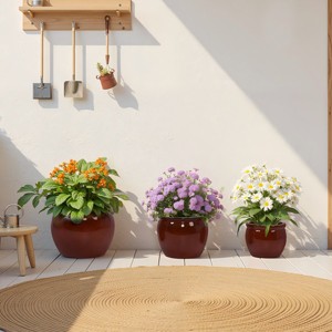 Wooakway 15" Dia Outdoor Indoor Ceramic Planter Pot Decorative Planter with Drainage Hole Patio Flower Pot - 1 of 4