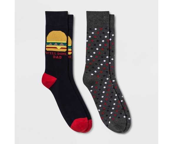 Men's 2pk Father's Day Crew Socks - Black/Gray 10-13