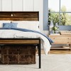 DOMETOUR Queen Bed Frame, Storage Headboard with LED, Charging Station, Solid, Noise-Free, No Box Spring, Easy Assembly, Vintage Brown - 3 of 4