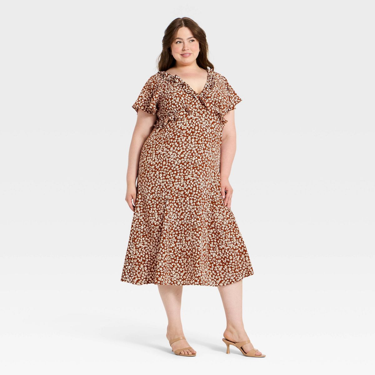Women's Short Flutter Sleeve V-Neck Midi Dress - A New Day™ - thumbnail 10