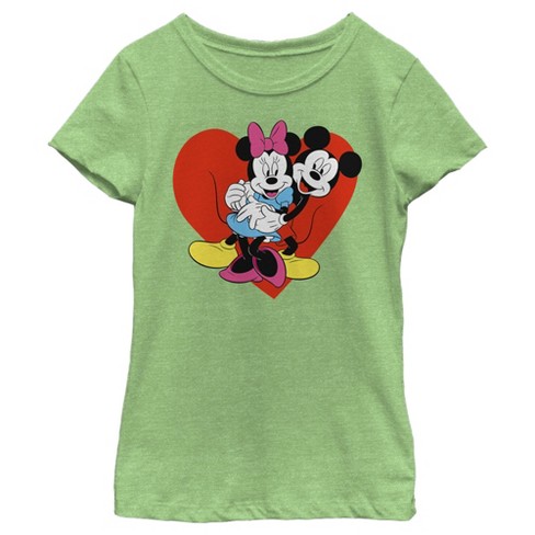 Girl S Disney Mickey And Minnie Hugging Hearts T Shirt Target