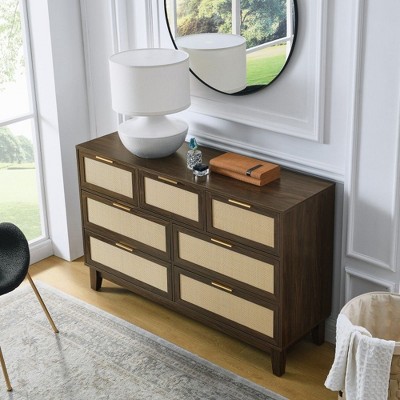 CAVINAS Rattan 5 Drawers/7 Drawers Dresser for Bedroom,Modern Drawers with Metal pulls for Kids Room,Living Room,Entry and Hallway