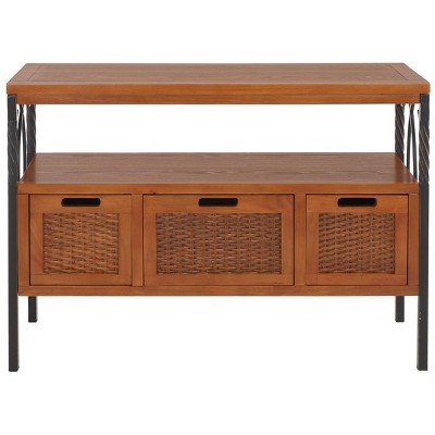 Transitional Joshua 3-Drawer White Media Console with Wicker Accents