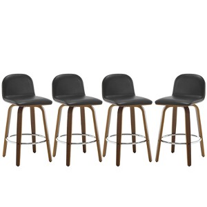 Bekrvio 26" Swivel Counter Height Bar Stools Set of 4 – Mid-Century Modern Upholstered PU Leather & Walnut Bentwood Legs, for Kitchen Island (Black) - 1 of 4