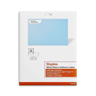 Staples Laser/Inkjet Address Labels 1/2" x 1 3/4" White 80 Labels/Sheet 18053/SIWJ090