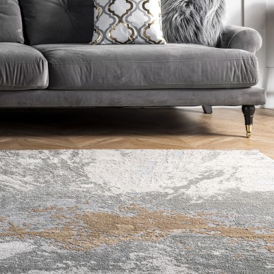 Eco-Friendly Silver Abstract 5' Square Synthetic Area Rug