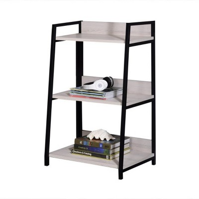 INFURNIC Decorative Bookshelf Leaning Ladder Style Storage Shelf with Wooden and Metal Frame, Gray, 16"*24"*37"