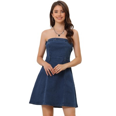 Allegra K Women's Strapless Sleeveless Denim Mini Dress Blue X-small :  Target