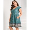 Plus Size Women's Flutter Sleeve High Waist Peplum Babydoll Knee Length Dress - 4 of 4