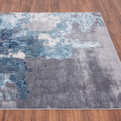 Gray and Blue Abstract Synthetic Area Rug 4x5