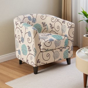 Fabric Tub Club Chair with Flared Back and Birch Wood Legs - 1 of 4