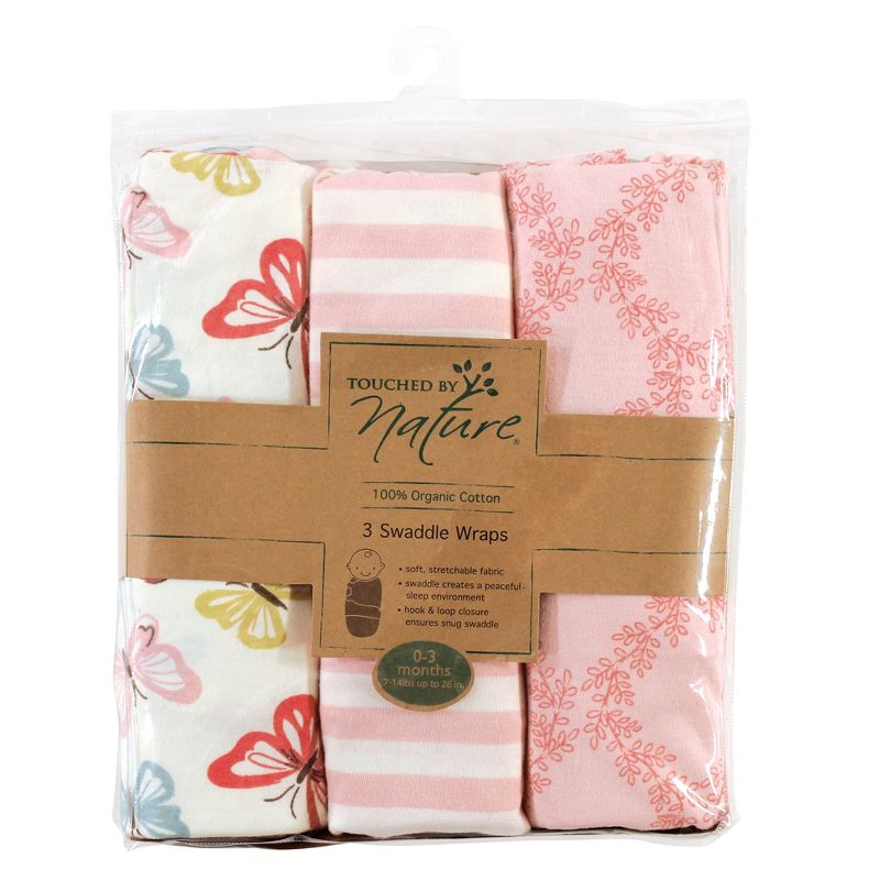 Touched by Nature Baby Girl Organic Cotton Swaddle Wraps, Butterflies, 0-3 Months, 2 of 3